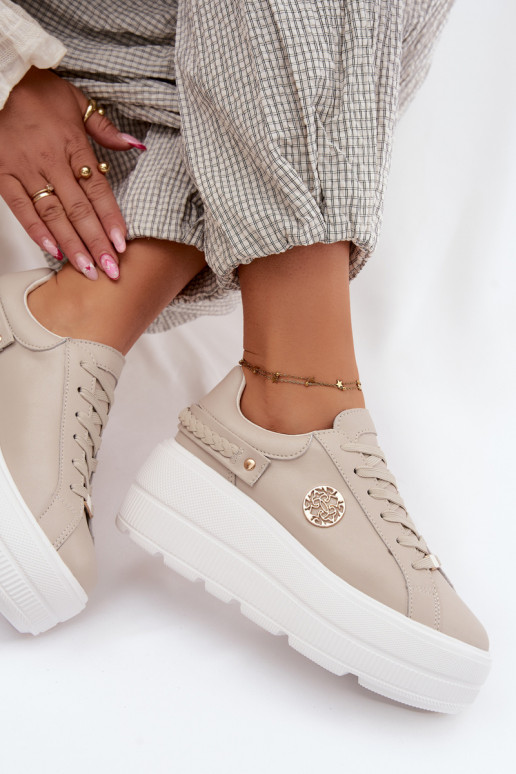 Sneakers in ecopelle con plateau per donne D&A LR61-7095 color sabbia