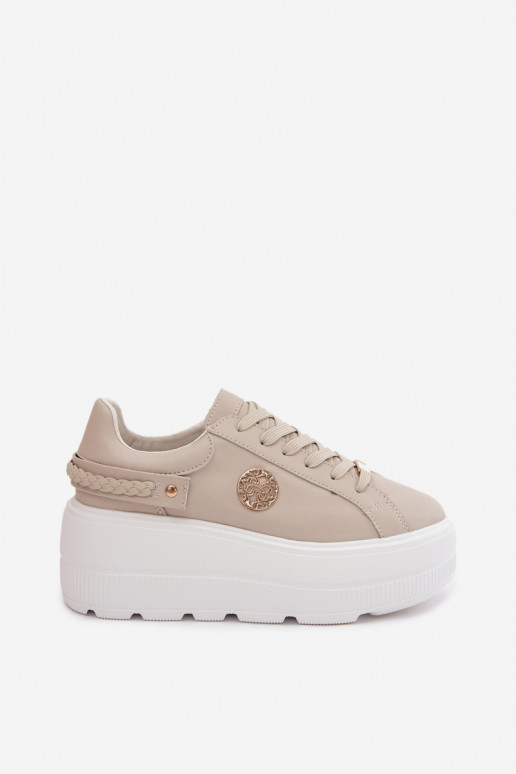 Sneakers in ecopelle con plateau per donne D&A LR61-7095 color sabbia