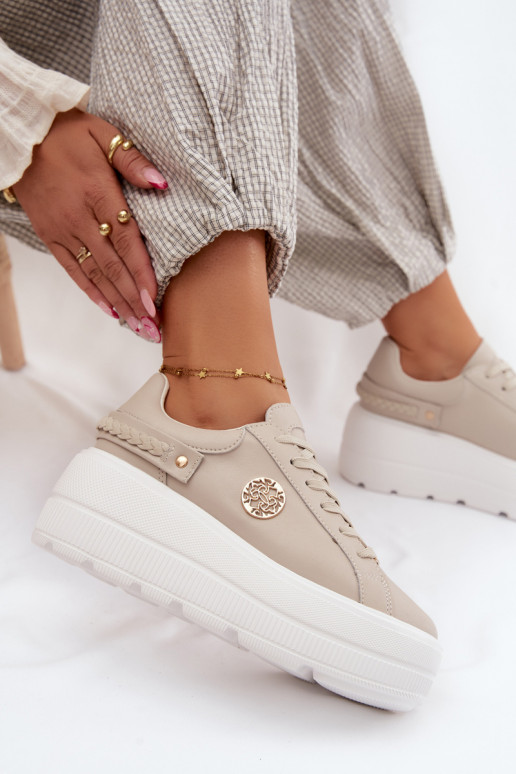 Sneakers in ecopelle con plateau per donne D&A LR61-7095 color sabbia