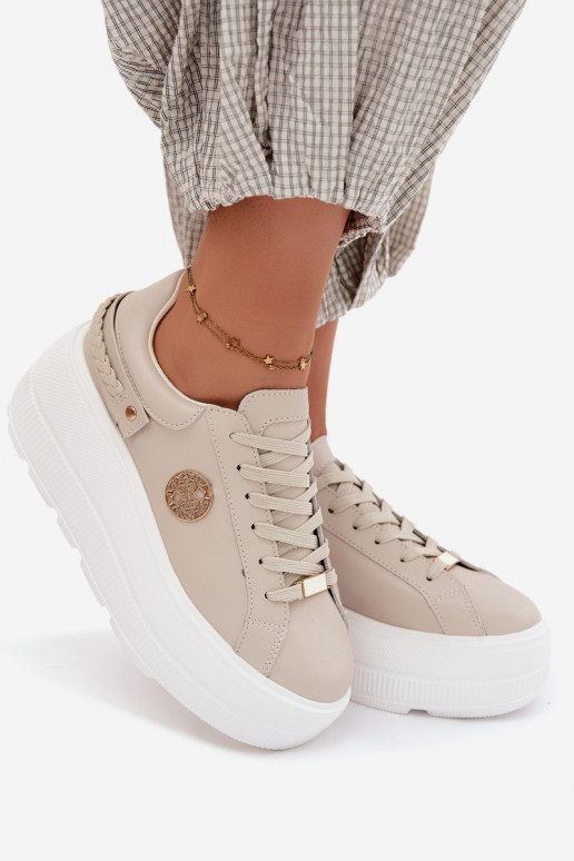 Sneakers in ecopelle con plateau per donne D&A LR61-7095 color sabbia