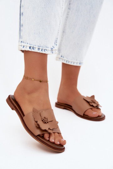 Infradito in pelle per donne con ornamenti Zazoo 40477 color cappuccino 2