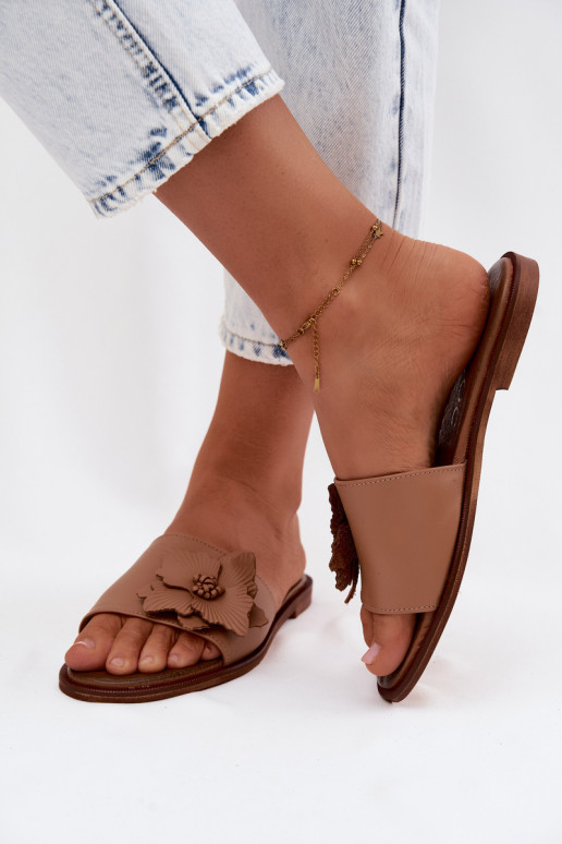 Infradito in pelle per donne con ornamenti Zazoo 40477 color cappuccino