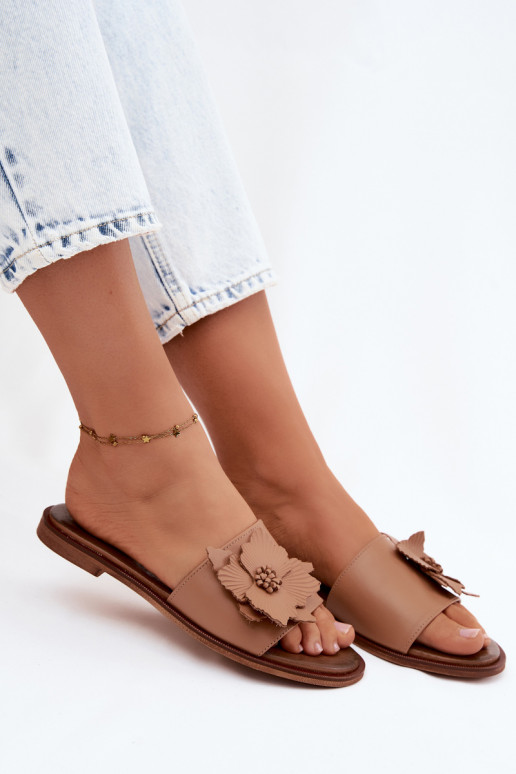 Infradito in pelle per donne con ornamenti Zazoo 40477 color cappuccino