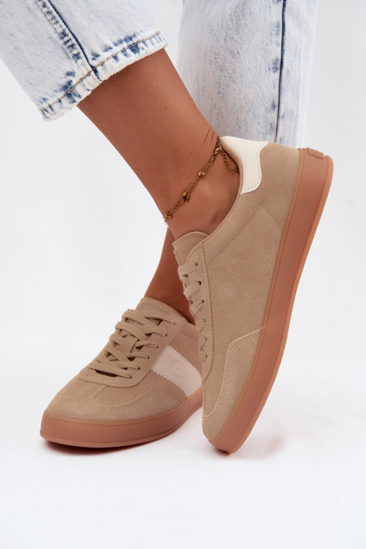 Sneakers per donne in ecopelle scamosciata Big Star UU274009 in colore sabbia