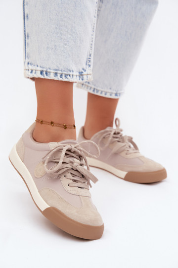 Sneakers in camoscio per donne con lacci doppi Big Star UU274001 in colore sabbia
