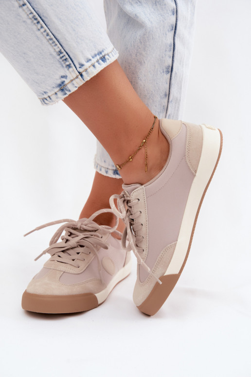 Sneakers in camoscio per donne con lacci doppi Big Star UU274001 in colore sabbia