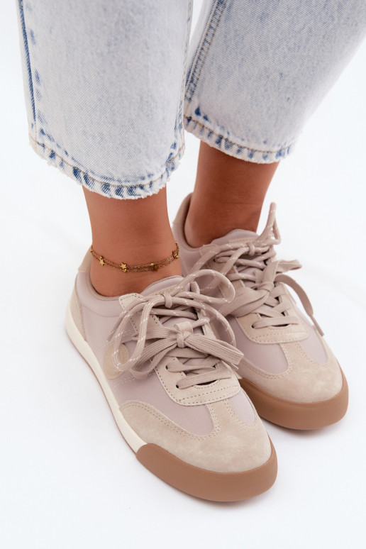 Sneakers in camoscio per donne con lacci doppi Big Star UU274001 in colore sabbia