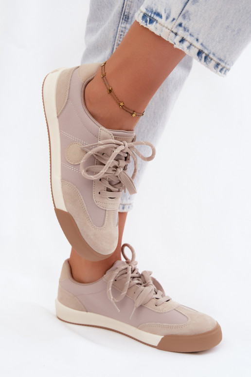 Sneakers in camoscio per donne con lacci doppi Big Star UU274001 in colore sabbia