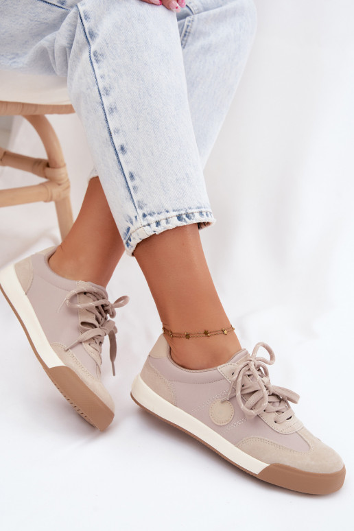 Sneakers in camoscio per donne con lacci doppi Big Star UU274001 in colore sabbia