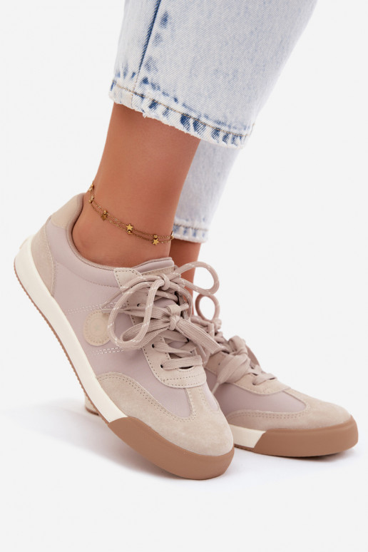 Sneakers in camoscio per donne con lacci doppi Big Star UU274001 in colore sabbia