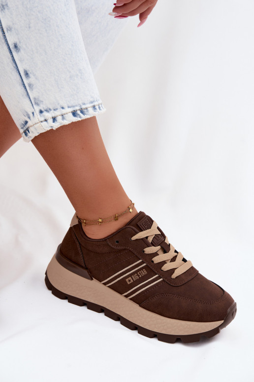Sneakers per donne con plateau Big Star UU274040 in colore cioccolato