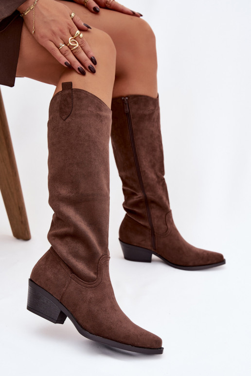 Stivali alla cowboy marroni in suede sintetico con tacco Esmira