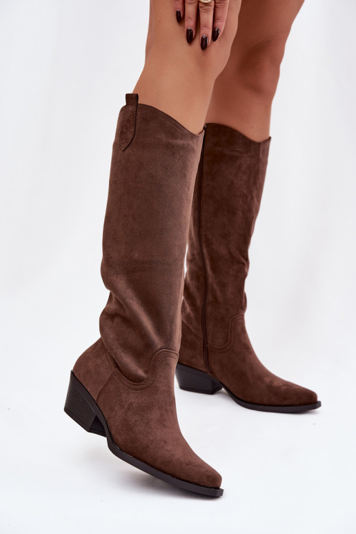 Stivali alla cowboy marroni in suede sintetico con tacco Esmira