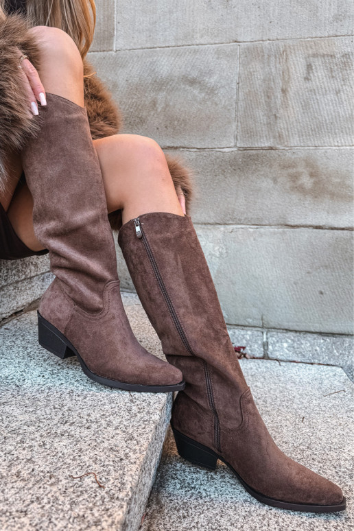 Stivali alla cowboy marroni in suede sintetico con tacco Esmira