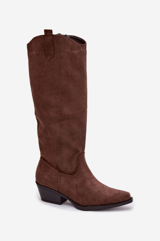 Stivali alla cowboy marroni in suede sintetico con tacco Esmira