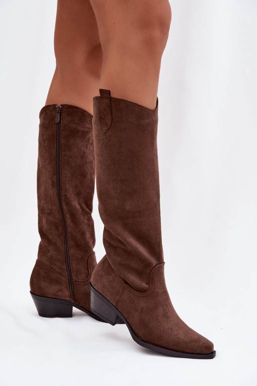 Stivali alla cowboy marroni in suede sintetico con tacco Esmira