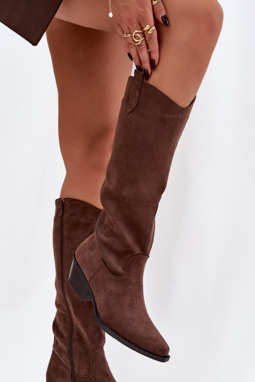 Stivali alla cowboy marroni in suede sintetico con tacco Esmira