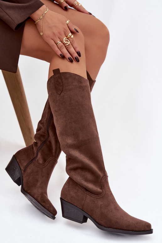 Stivali alla cowboy marroni in suede sintetico con tacco Esmira
