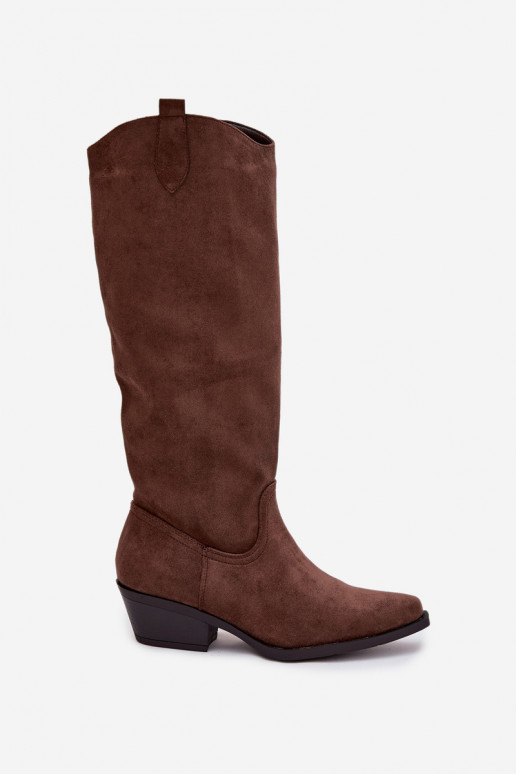 Stivali alla cowboy marroni in suede sintetico con tacco Esmira