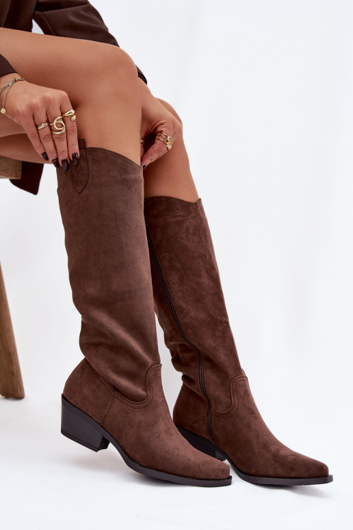 Stivali alla cowboy marroni in suede sintetico con tacco Esmira