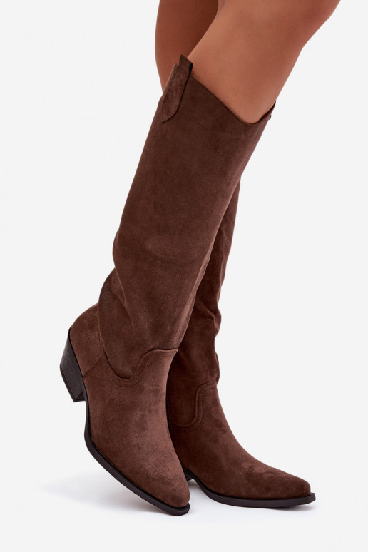 Stivali alla cowboy marroni in suede sintetico con tacco Esmira