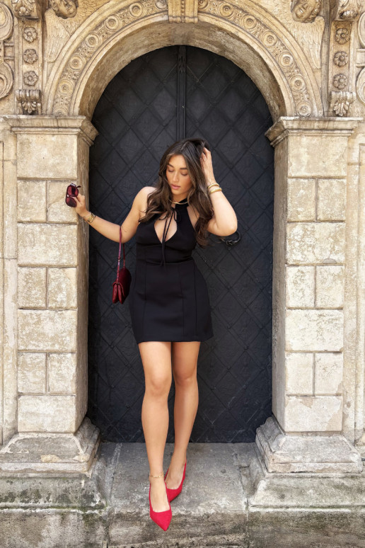 Sandali da donna con tacco sottile in suede rosso Saria