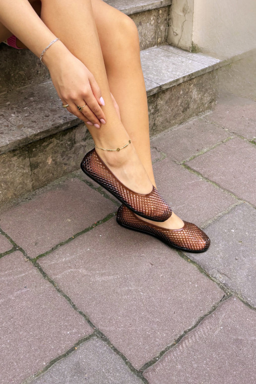 Ballerine in gomma con lacci in marrone Bonnita