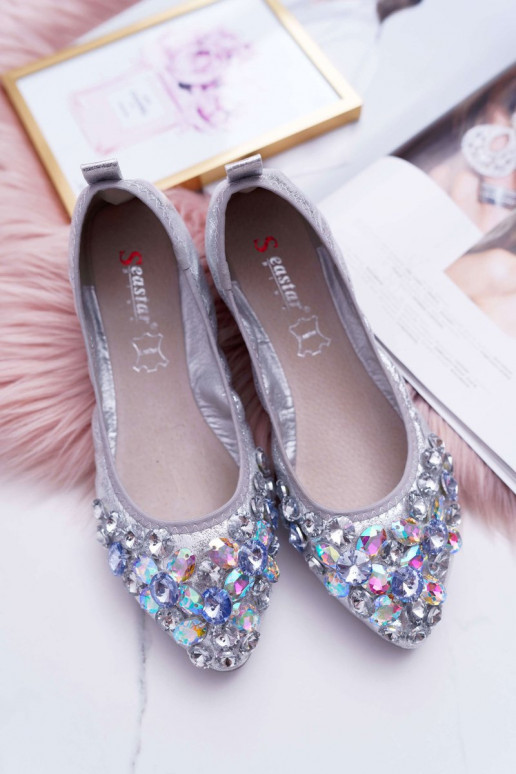 Ballerine argento con decorazione in cristallo