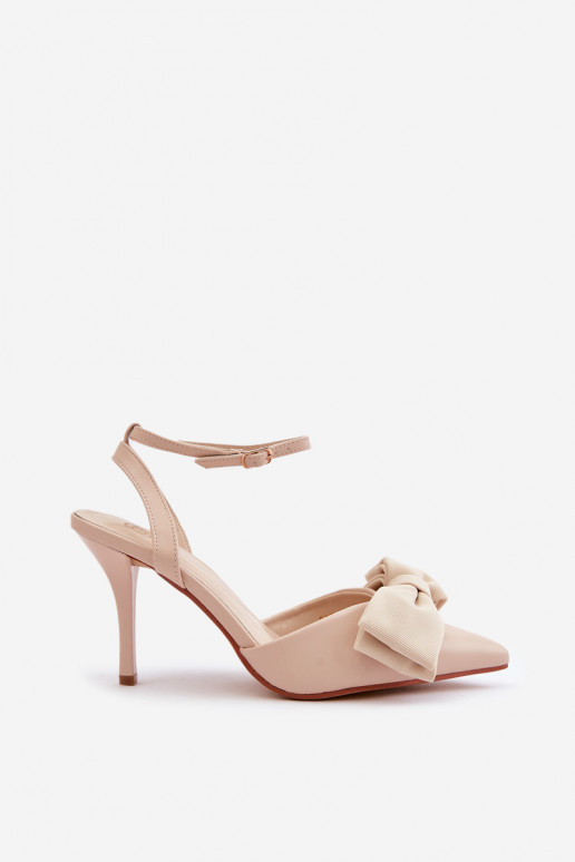 Scarpe con tacco beige con nastri in ecopelle Volamia