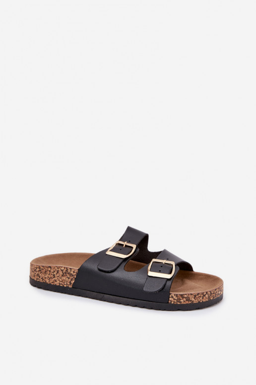 Chinelos neri da donna con fibbie in ecopelle Iskira
