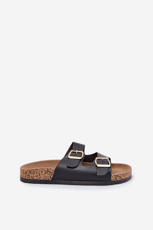 Chinelos neri da donna con fibbie in ecopelle Iskira