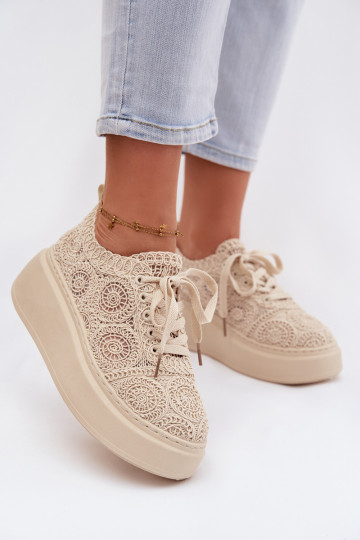 Scarpe casual beige con platforma e motivi in pizzo Evalora 2