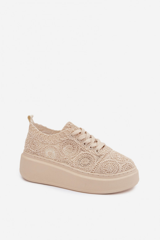 Scarpe casual beige con platforma e motivi in pizzo Evalora