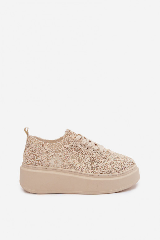 Scarpe casual beige con platforma e motivi in pizzo Evalora