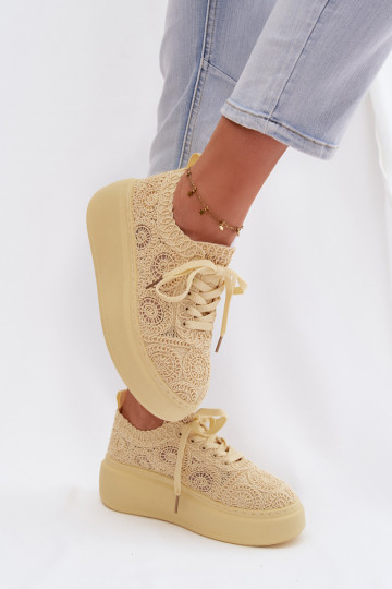 Scarpe casual gialle con platforma e motivi in pizzo Evalora