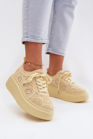Scarpe casual gialle con platforma e motivi in pizzo Evalora 2