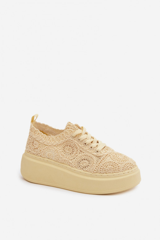 Scarpe casual gialle con platforma e motivi in pizzo Evalora