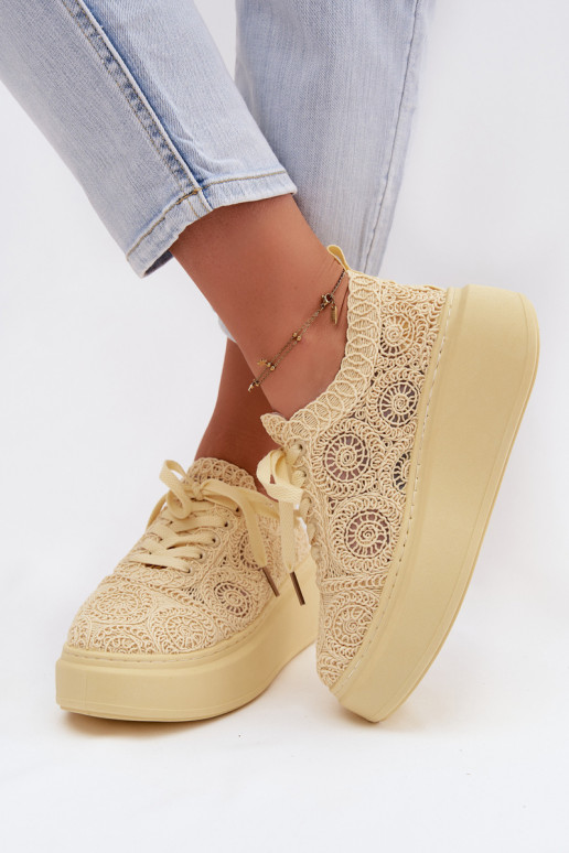Scarpe casual gialle con platforma e motivi in pizzo Evalora