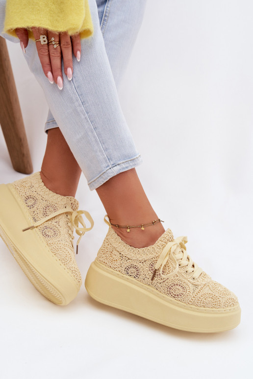 Scarpe casual gialle con platforma e motivi in pizzo Evalora