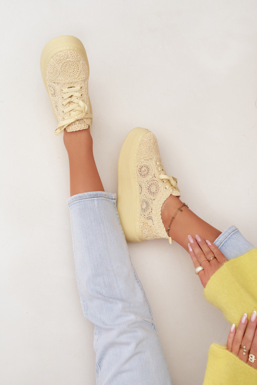 Scarpe casual gialle con platforma e motivi in pizzo Evalora