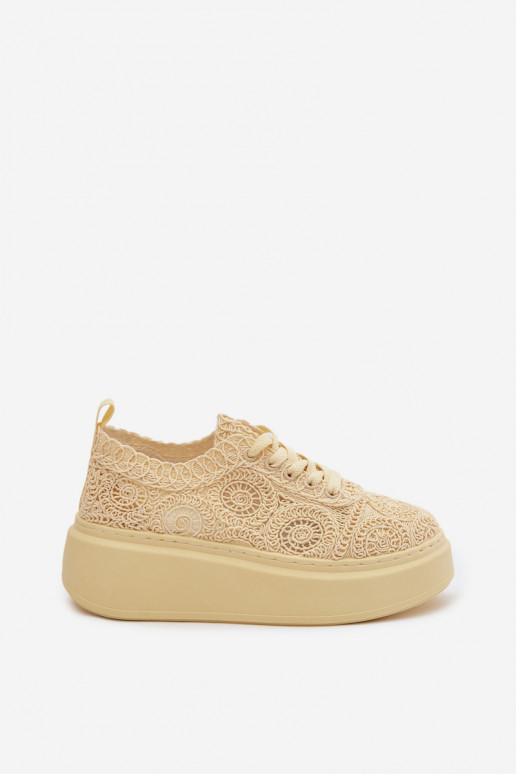 Scarpe casual gialle con platforma e motivi in pizzo Evalora