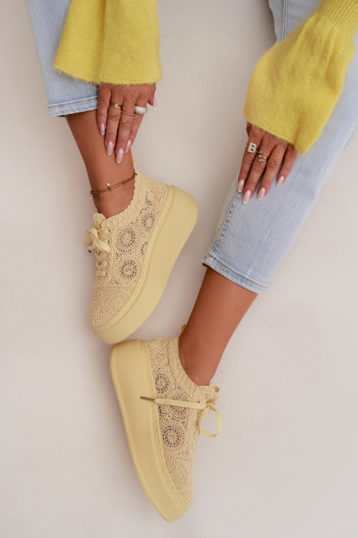 Scarpe casual gialle con platforma e motivi in pizzo Evalora