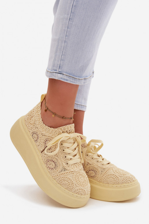 Scarpe casual gialle con platforma e motivi in pizzo Evalora