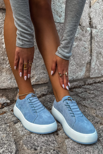 Sneakers blu con piattaforma in suede sintetico Blushy