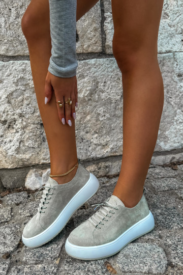 Sneakers sabbia con piattaforma in suede sintetico Blushy