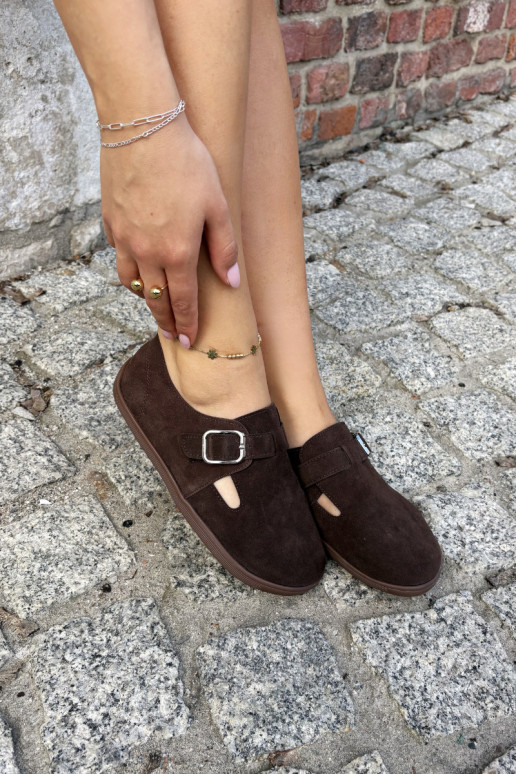 Scarpe da donna con fibbie in suede sintetico color cioccolato Sombellia