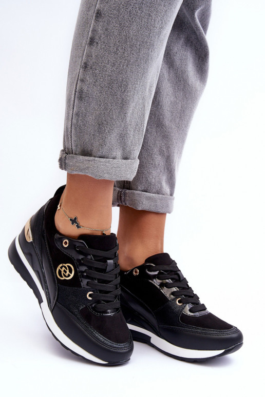 Scarpe sportive nere da donna con lacci e piattaforma Genova