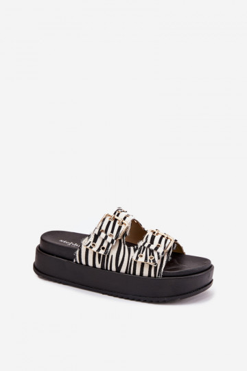Ciabatte dorate da donna con fibbie e piattaforma Zebra Virvania