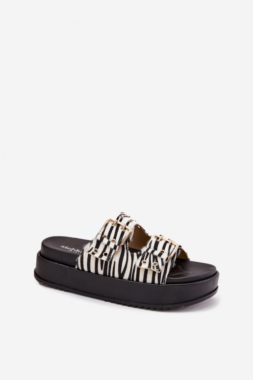 Ciabatte dorate da donna con fibbie e piattaforma Zebra Virvania
