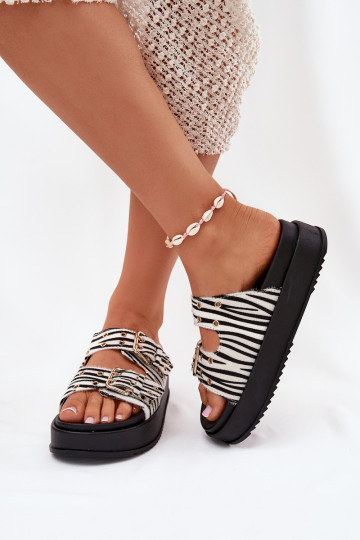 Ciabatte dorate da donna con fibbie e piattaforma Zebra Virvania 2